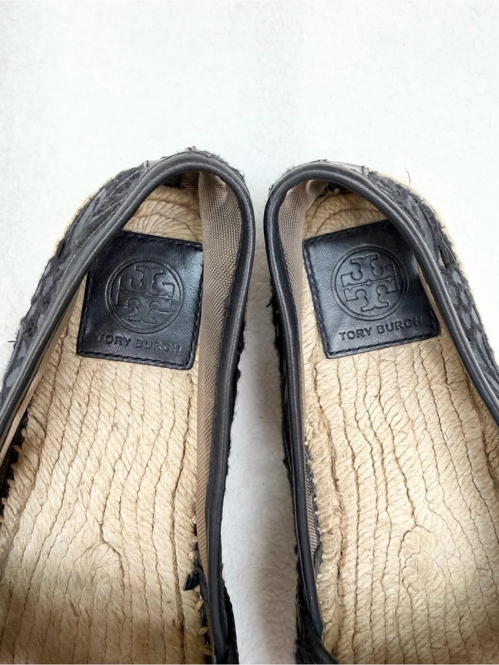 Tory Burch Black Cotton Lace and Leather Jackie Espadrilles 10.5